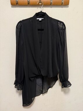 Asymmetrical Black Sheer Draped Blouse